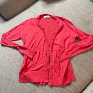 ANN TAYLOR LOFT Pink Button Up Cardigan Sweater Longsleeve Cotton Extra Small XS